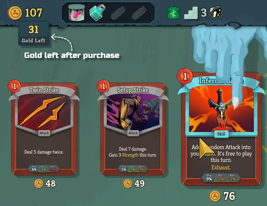 UntappedSTS's tweet photo. 💢New quality-of-life features in the overlay.

💰 Leftover Gold indicator shows how much you'll have remaining if you buy the article you hover over
⚔️The Enemy Damage Counter totals incoming attacks, especially useful for multiple enemies. https://t.co/7BI5KRERhc