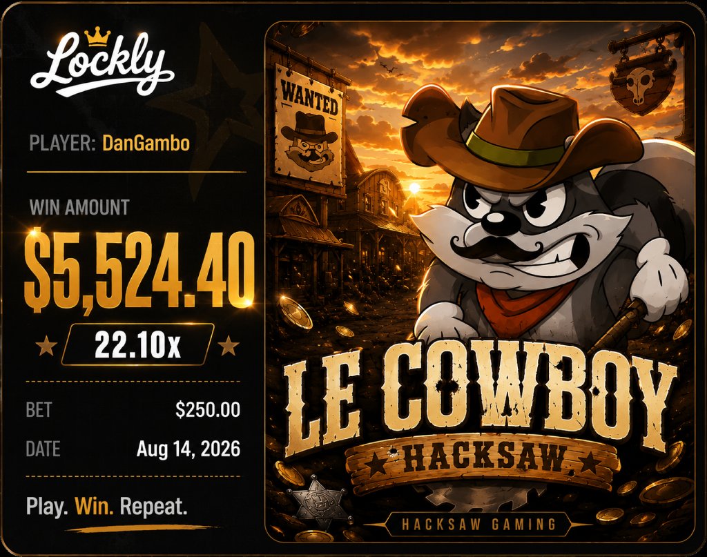 Locklyio's tweet photo. The Bandit had a brother. His name is Le Cowboy. 🤠🌵

DanGambo just rolled through town with $250… left with $5,524.40 💰

22.10x on Le Cowboy — @HacksawGaming keeping the West WILD 🔫

🎁 Code FUCKBOB → Deposit Match up to $1000

#LeCowboy #Hacksaw #BigWin #Slots #Casino #Lockly

18+ only. Gamble responsibly. Check your region isn't restricted.
