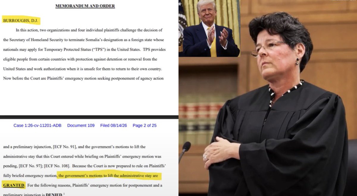 atensnut's tweet photo. 🚨🚨 THIS DANG ACTIVIST JUDGE got her ruling Reversed by the Supreme Court.    Hallelujah!!

Trump can now TERMINATE  SOMALI  TPS….. temporary protected status.  

Deport all of them, including Omar!! https://t.co/zNbpswAw6f