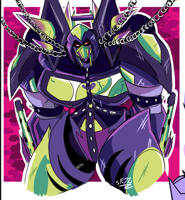 SylveonFrancy's tweet photo. a lil collab did with my bestie @KlaArt96 frist time drawing Shattered Glass Neon-flame's design! careful, he's a big angry dog 😈 

#Transformersfanart #TransformersAnimated #TransformersShatteredGlass #transformersoc #oc #tfaoc #transformers https://t.co/gmOjWw70N3
