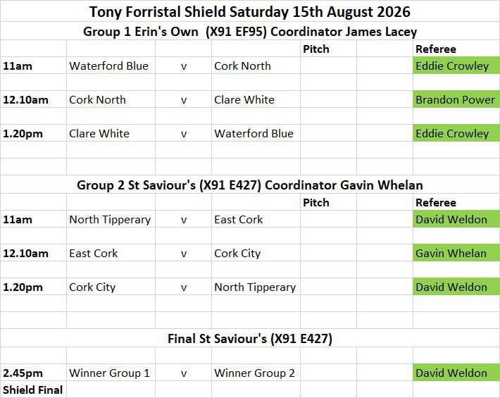WaterfordGAACG's tweet photo. . @TonyForristal / Sonny Walsh Under-14 Inter-Co. Hurling Tournament 2026 👍✅️💯🏑⚪️🔵👇👇

FIXTURE SCHEDULE for tomorrow (Saturday) in @ArenaSETU, @ErinsOwnGaaClub, @StSavioursGAA, and @DLSGAA Gracedieu

Opening games underway at 11:00am

#SuperSaturday #TFSWICHT26 #GAABELONG https://t.co/XL5VrzEBmX