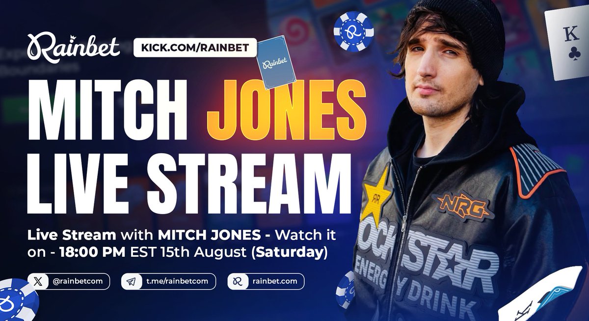 rainbetcom's tweet photo. Legendary stream with Mitch Jones ⌛️

Saturday 15th August 18:00 EST https://t.co/MQHUMMy1y1 https://t.co/VdsubhDaRL