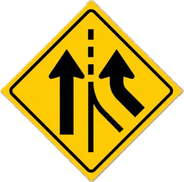 dmvquestionbank's tweet photo. DMV Road Sign of the day:

What does this sign mean? 

A. Lane ends ahead
B. A new lane is added
C. Road narrows ahead
D. Merge into traffic

👇 Reply with A, B, C, or D! https://t.co/wlLnFMiyDk
