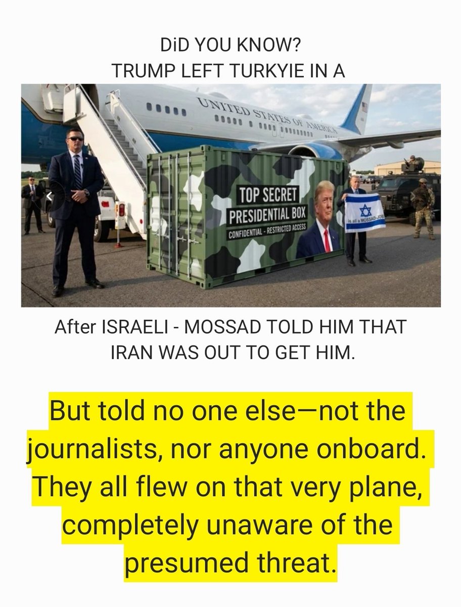 The_Town_Hopper's tweet photo. @BernieSanders UNITED STATES PRESIDENT FLEEING TURKYIE IN A CONTAINER TOLD NO ONE OF THE THREAT. 

TRUMP'S ENTOURAGE HAD NO IDEA WHAT WAS GOING ON AND TRAVELED WITH THE PRESUMED TARGETED PLANE

LEARNED OF THE DANGER AFTER TURKISH PRESIDENT CALLED OUT ISRAELIS MANUFACTURING THREATS AGAINST TRUMP https://t.co/8zqp8eGB2J