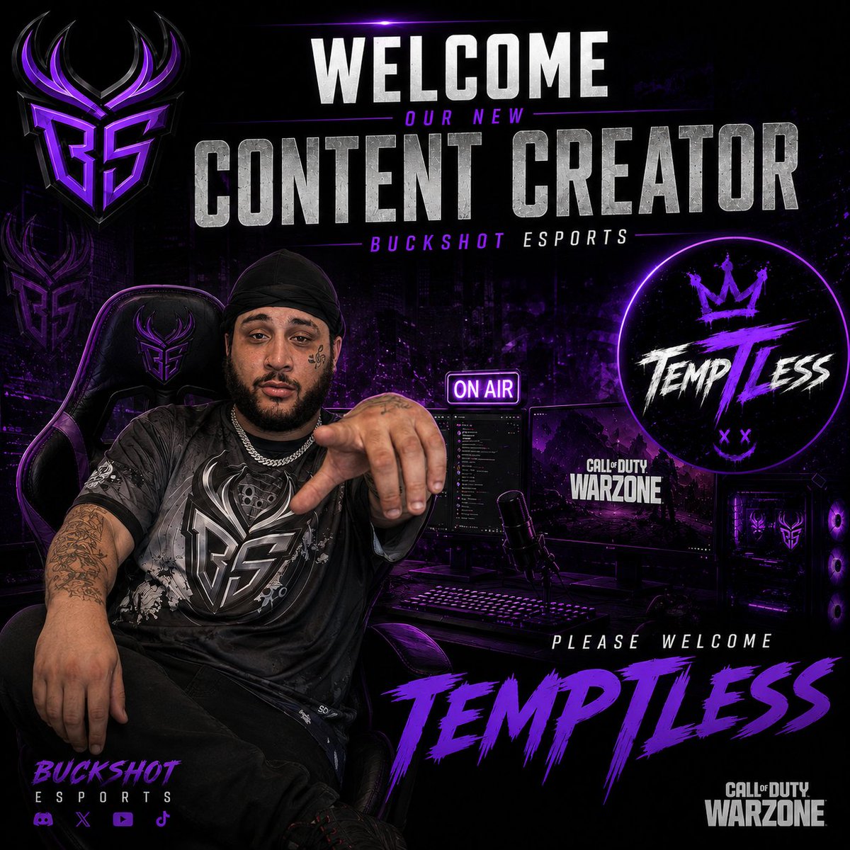 BuckshotGG's tweet photo. 🚨 Welcome to our Newest Content Creator..@TempTLess 💜

@SoarDogg | 
@Oasis_Grips | @ink3dStudio | @BrandPopStudios 

#LockNLoad https://t.co/BDjZrAsMrB