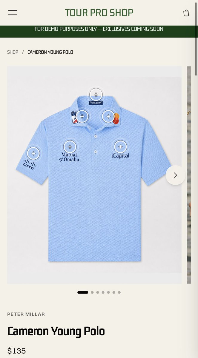FairwayFelon's tweet photo. Wait… we can just buy the full Cam Young uniform now???

$135 for the Peter Millar polo, sponsor logos and all.

This is an outrageous development for the golf cosplay community. https://t.co/cNYs4rqVq3