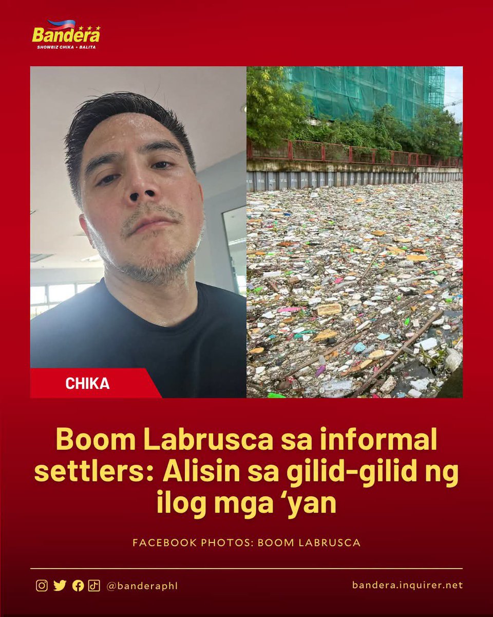 JEPAYvonHOLST's tweet photo. The statement might sound like classist and anti-poor but actually, Boom Labrusca has a valid point. Yang mga basura sa ilog eh saan ba galing? Dun sa mga nakatira sa gilid ng ilog. 

So to resolve the problem, tanggalin mo yung ugat ng problema. https://t.co/H8Zb1aadnK