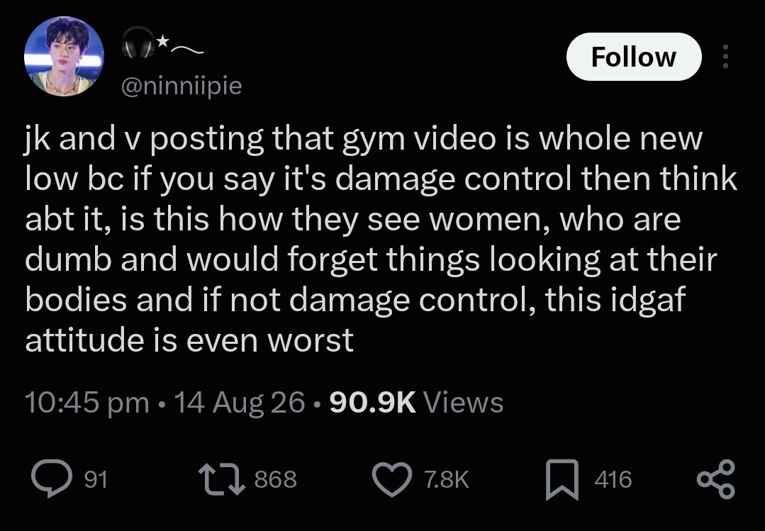 koovarbie's tweet photo. you know what's real low? blaming jk and V for something they did NOT do and expecting them to be answerable for others. Taehyung &amp; jungkook have been posting gym videos diligently after military. Yall acting as if they popped out of nowhere to "distract" the fandom lmfao weirdo https://t.co/ZqTy8GRm1r