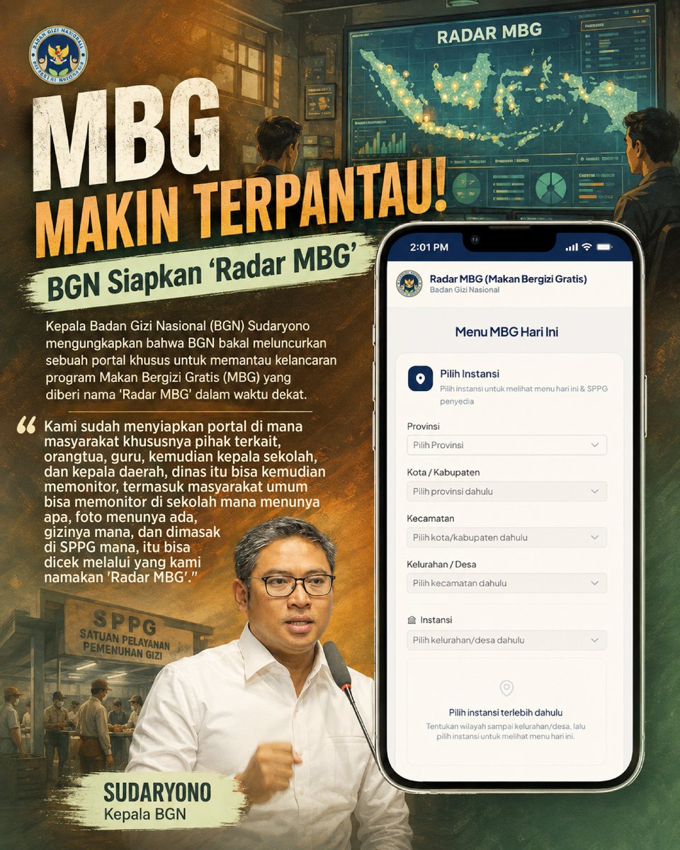 nnzkhaer's tweet photo. Radar mbg disiapkan untuk membuat pengawasan program semakin terarah. dengan dukungan sistem digital, pelaksanaan di lapangan diharapkan bisa dipantau lebih efektif sehingga kualitas layanan tetap menjadi perhatian.
#RadarMBG #MBG #BGN #TransformasiDigital #jagaindonesia https://t.co/EH6xwFErFT