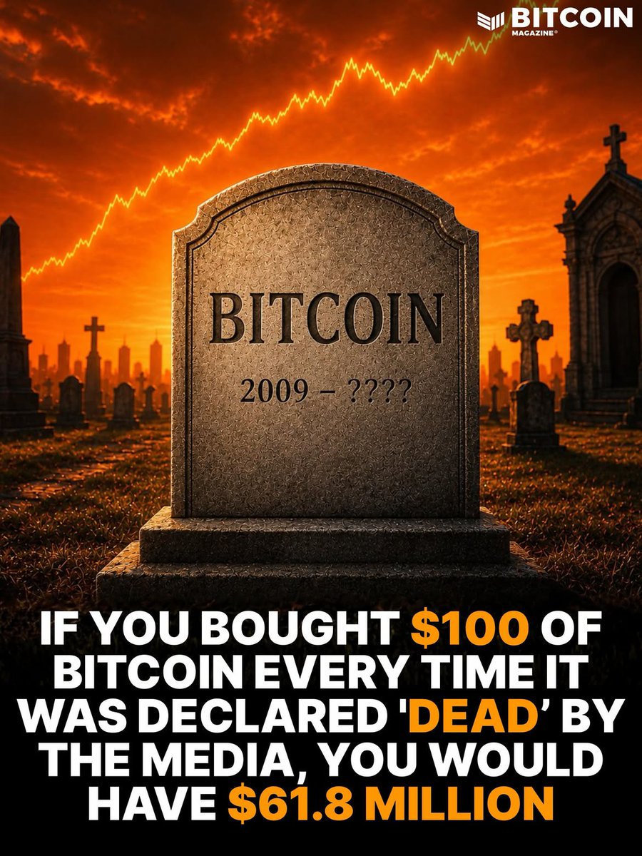 SmithClarixdmb's tweet photo. If you bought $100 of #Bitcoin every time it was declared ‘dead’ by the media, you would have $61.8 million 🤯

🔥🔥🔥#binaryoptions #trading #pocketoptionsignals #pocketoption #learntotrade https://t.co/kpfHmnkkGw