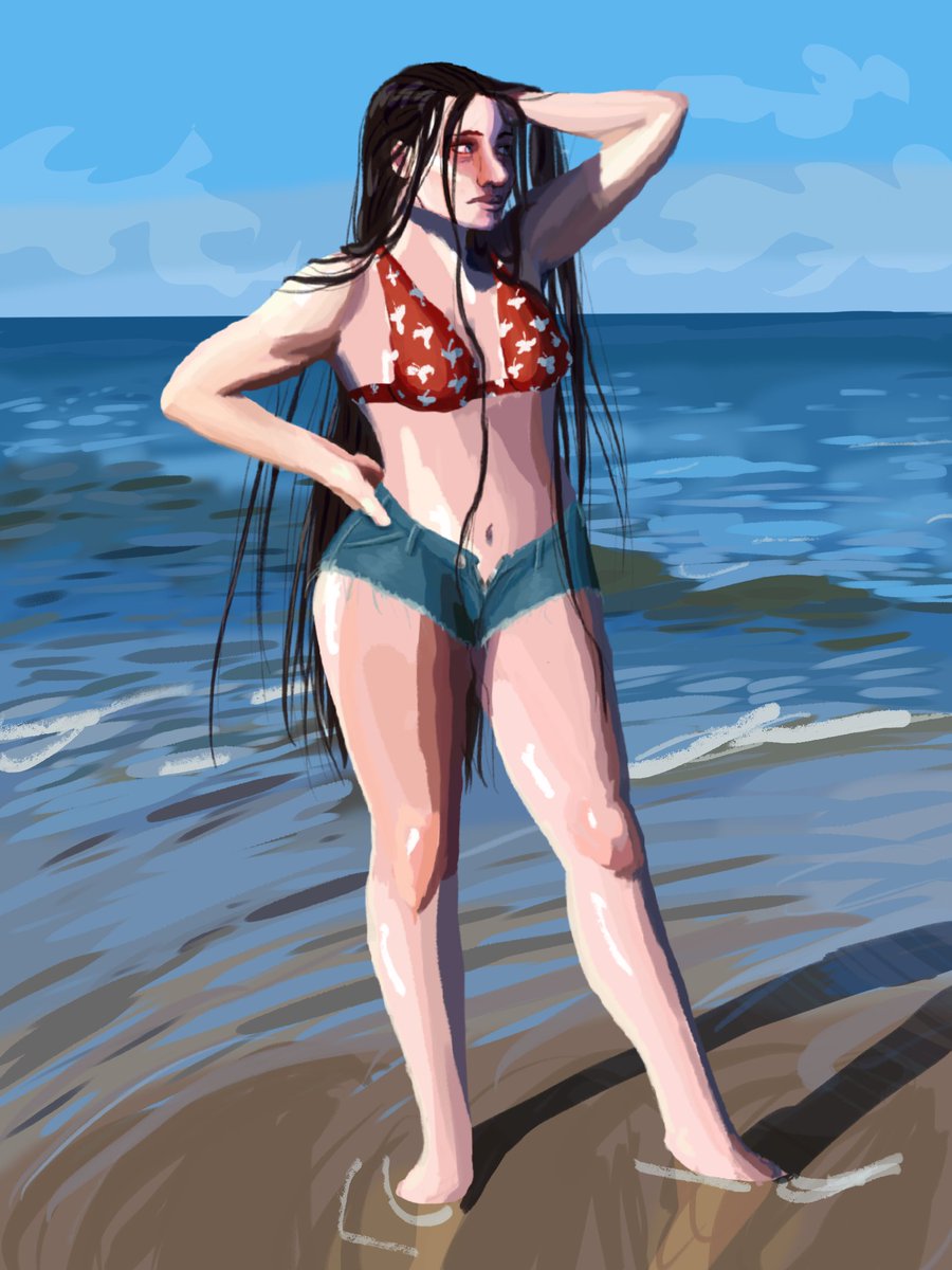 bitterbareface's tweet photo. i put 'lina in a bikini and jorts as a reward for studying Lighting and Anatomy like a good little chudling artist https://t.co/goGaFdk9Tv