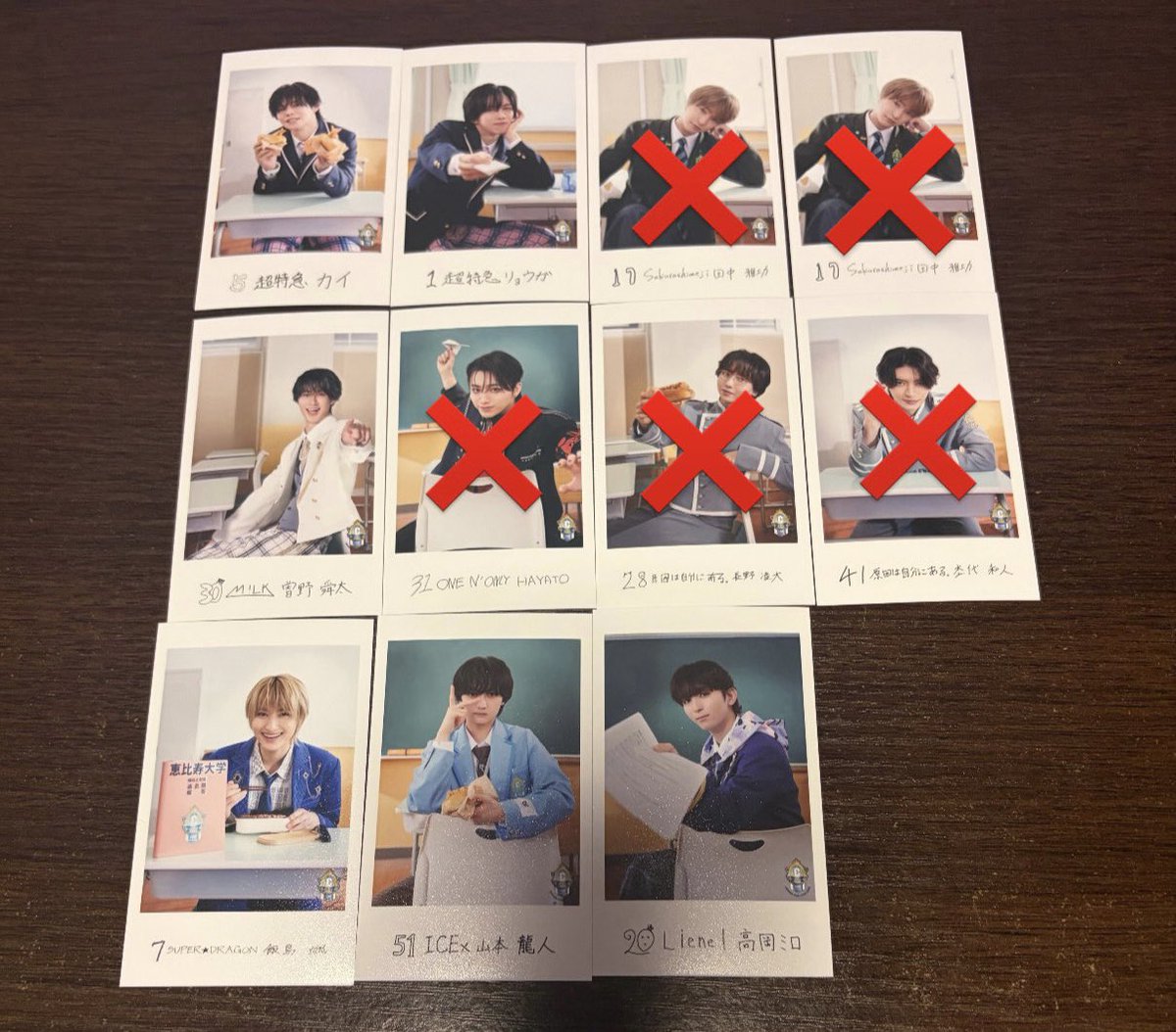 no_14yk's tweet photo. EBiDAN THELIVE 2026 エビライ ミニフォト 隣の席セット交換

【譲】画像（カイ リョウガ 曽野舜太 飯島颯 山本龍人 高岡ミロ）

【求】アロハ（後）REI（左右）

郵送での交換
お気軽にお声掛けください🙇🏻‍♀️ https://t.co/e76DcV6Xlu