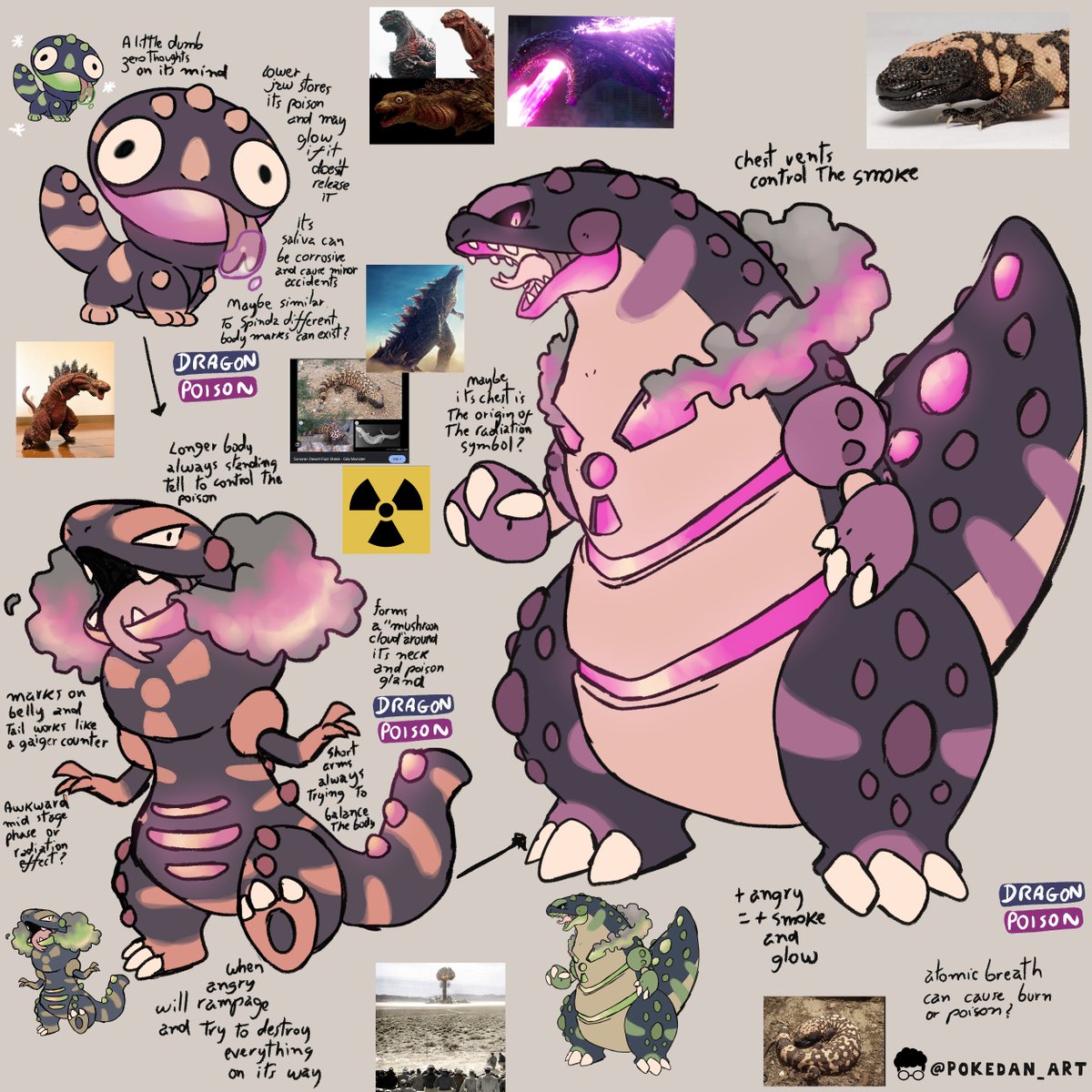 PokeDan_Art's tweet photo. Gila Kaiju 🦖☢️💥
Pseudo-Legendary inspired by Gila Monsters, Nuclear Radiation, and Kaiju!

✨Comm Request ✨

#Pokemon #Fakemon #Art https://t.co/Ukac9Y2lme