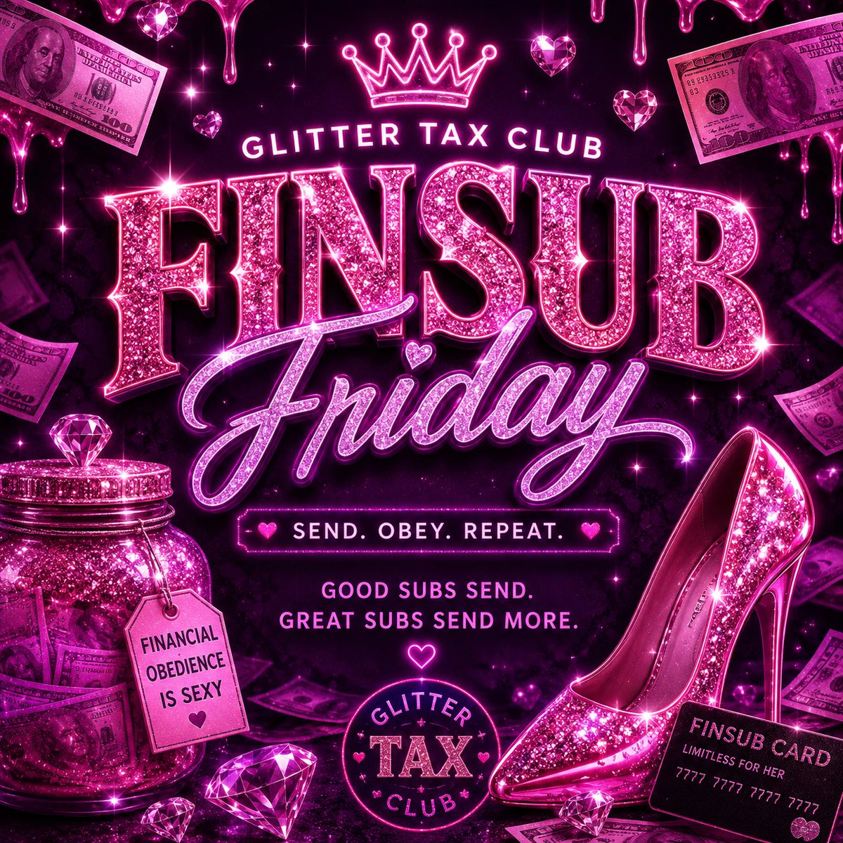 GLITTERTAXCLUB's tweet photo. Your wallet called… it wants to be useful.💰
Good subs send. Great subs send more. 😈 https://t.co/ZLAxwTw8As