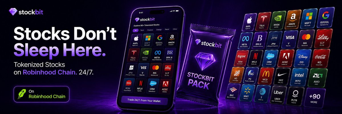 StockBitNews's tweet photo. Stocks don't sleep here.

Explore 90+ tokenized stocks through Stockbit, from technology and finance to retail, entertainment and more.

→ On Robinhood Chain
→ Available 24/7
→ Trade from your wallet

One platform. 90+ possibilities.

https://t.co/sbMbZ2EInF https://t.co/kGKOeB95Nb