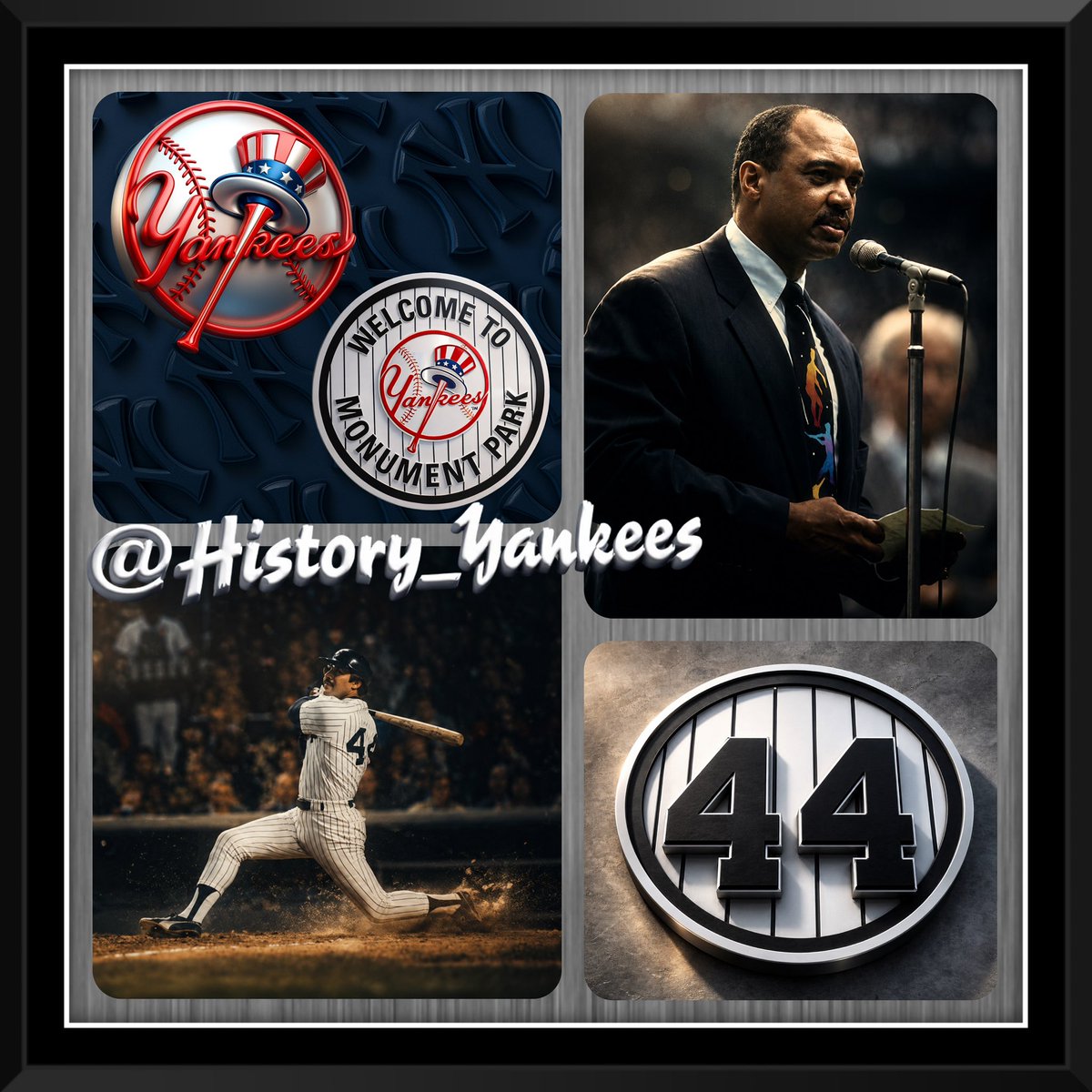 History_Yankees's tweet photo. OTD in 1993, At @YankeeStadium, The New York @Yankees Retires Yankee HOF Legend @MrOctober uniform number 4️⃣4️⃣ at Monument Park.
#YankeesHistory #ReggieJackson #MrOctober #Yankees #RepBX https://t.co/XIqL1ePWOS