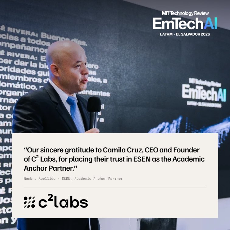 c2labs_ai's tweet photo. EmTech AI LATAM El Salvador nació de una oportunidad originada y articulada por C² Labs, y hoy se construye junto con MIT Technology Review en Español, ANIA y ESEN.

Gracias por compartir la visión de abrir nuevas conexiones y oportunidades para nuestro ecosistema. 🇸🇻 https://t.co/OJZQwO6e9L