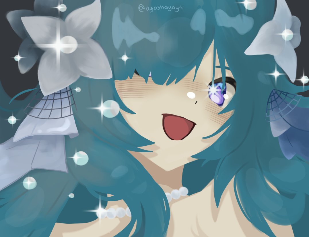 ayashayay4's tweet photo. Here's my drawing of #vodyanitsa, the new character announced for #genshinimpact! I still have a lot of things I want to change and improve in my art style, but today's goal was simply to experiment a little with my painting and lineart style! (⸝⸝ᵕᴗᵕ⸝⸝) https://t.co/s4XtZa7fWj