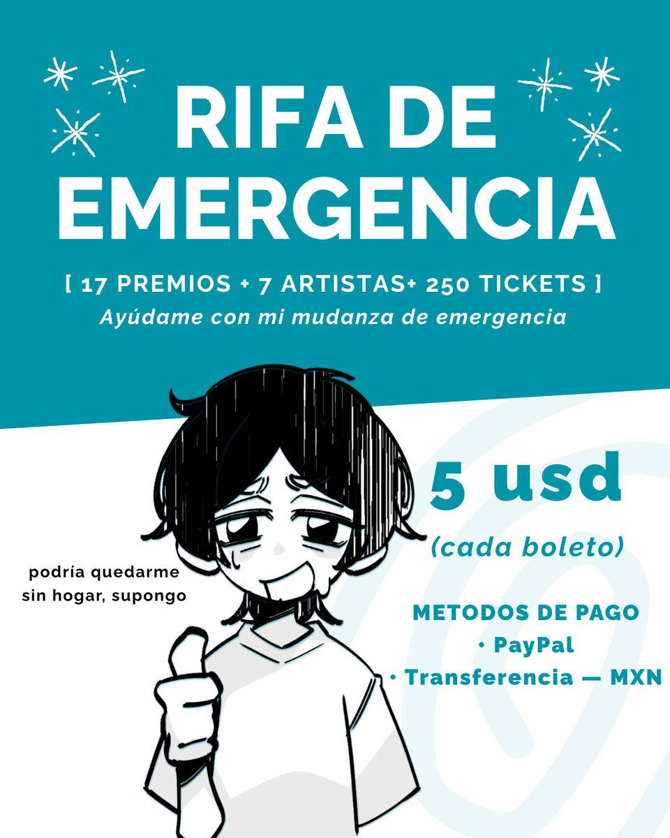 itisjacq's tweet photo. 𑣲 RIFA DE EMERGENCIA 𑣲

Debido a mi situación actual y a gastos legales inesperados, mis amigos y yo organizamos esta rifa para ayudarme a cubrirlos ;;

$5 USD por boleto — 250 disponibles
7 artistas ♡ 17 premios https://t.co/kFTrwSKwcG