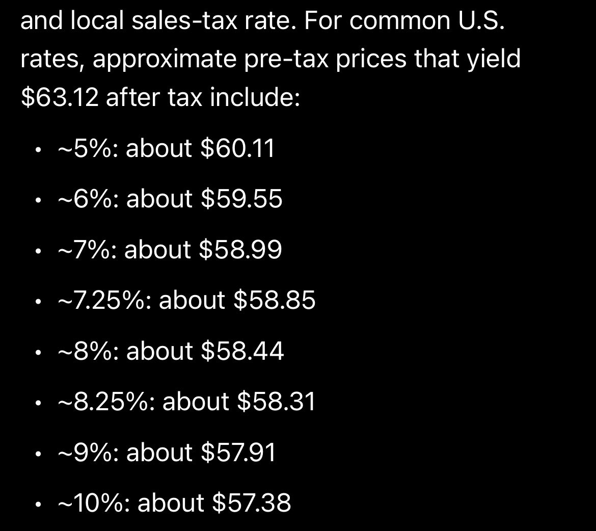 NEThingButThat's tweet photo. @TB1Kinobe Damn, don’t spend it all in one place! 

Side note: Depending on your local sales tax, here’s how much you can spend to reach $63.12 exactly. https://t.co/2h5OSFs1bl
