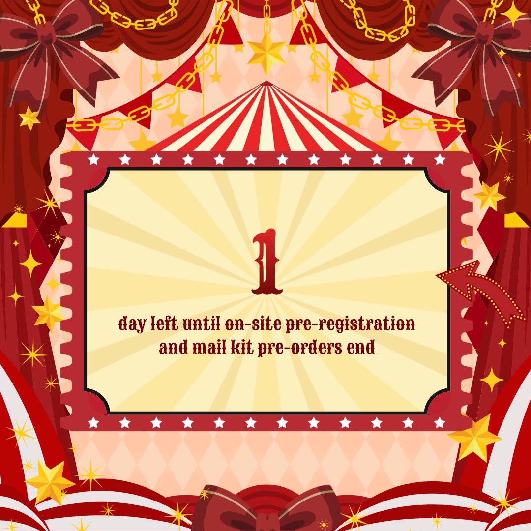 twstpartyph's tweet photo. There's 1 day left 'til we close our forms so make sure to sign up if you want to attend on-site or avail our merch kits. 🎪🎟️

On-site:
🔗 https://t.co/wP86Z0MmwM

Mail Order:
🔗 https://t.co/TYFQ5Vdepk

#TPPHPlayfulLand #TwistedWonderland #Savanaclaw https://t.co/PWNT8qEjEA