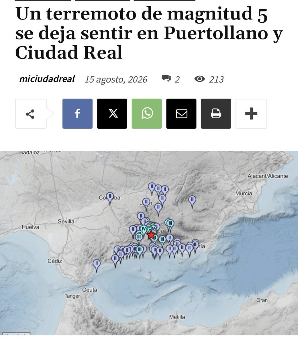 Siwarala87's tweet photo. Ayer había como tormentas ⛈️ en Cuidad real con cielo azul, lo estaba comentando a mi tío, que eso suele pasar antes de un terremoto 🫨 y justo pasa un seísmo hoy ala 1 de la madrugada, no sé si habrá réplicas pero este 2026 no me deja de estar tranquilo 🙆🏻‍♂️ https://t.co/0vWJlsljC3