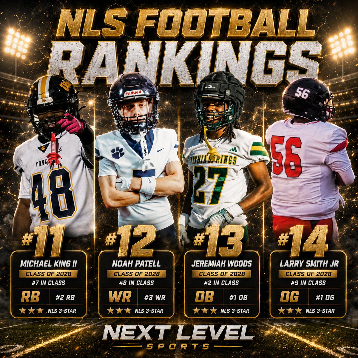 nlevelsports's tweet photo. NLS Football Rankings just dropped 🔥
These names are rising fast:
#1 @omarimurray2028 
#2 @ajwiththeshifts 
#3 @RyanbrowningQb1 
#4 @MoKearney_ 
#5 @JaxKraus2027 
#6 @Donatello_pitts 
#7 @LawrenceJ2028 
#8 @DJS3QB10 
#9 @NoahOwen79 
#10 @Tommaso_ATH 
#11 @DeuceKing1105 
#12 @noahpatell2028 
#13 @JeremiahWoods27 
#14 @gwapsmith 
#15 @DarwinRoyalJr 
#16 @state85258 
#17 @MignognaMaximus 
#18 @JadanGill14 
#19 @landonquiggins 
Talent all over the board.

Which name are you watching closest?
Drop their number below 👇
@mosesk225 @Uorangemen2