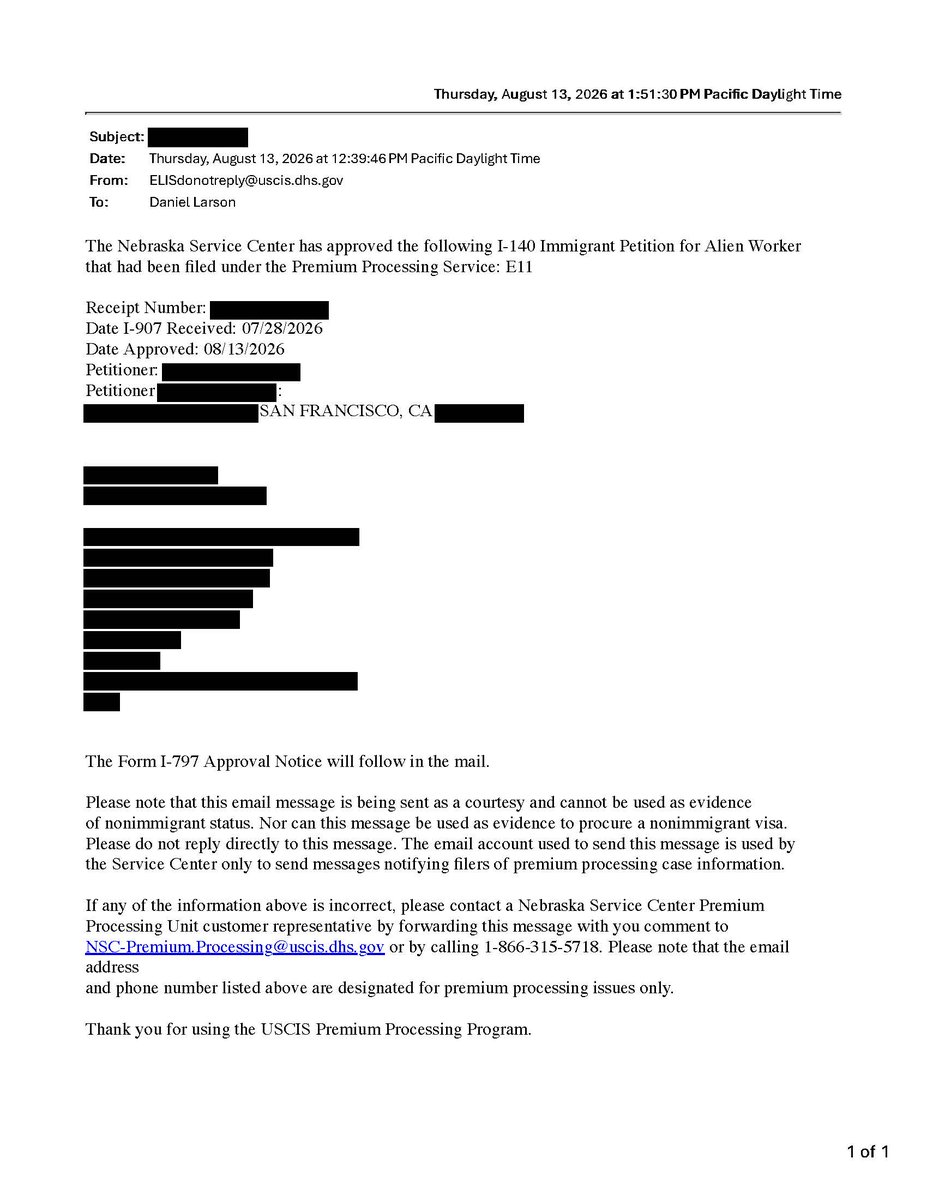 daniel_s_larson's tweet photo. Another EB-1A approved without an RFE—this time for an award-winning writer/director in TV, commercials & theatre.

Monster case: 800+ pages, 6 criteria argued, but only a 15-page cover letter.

Strong evidence + close client collaboration + clear organization.
#EB1A #ImmigrationLaw #USCIS