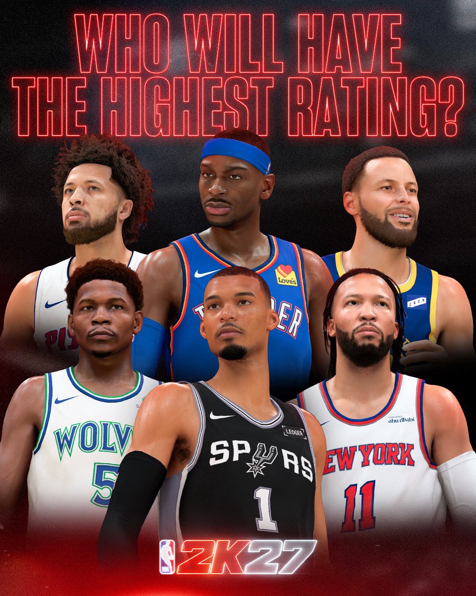 2K's tweet photo. The highest ratings in #NBA2K27 are revealed on Monday 🏀 

What are your predictions for the top 10 list? https://t.co/G2YTN8GCjF