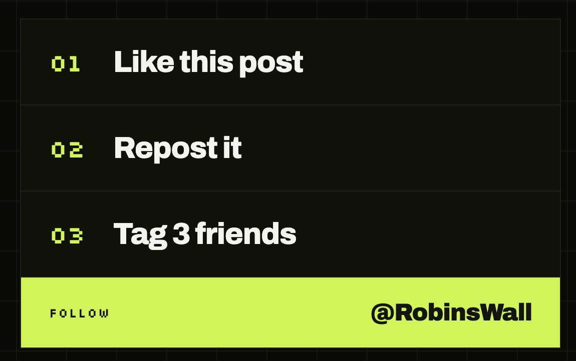 robins_wall's tweet photo. 250K RobinsWall 🏆
Enough to claim your tile on the wall 5 times over!  

- like this post 
- repost 
- tag 3 friends  

winners will be drawn tomorrow! https://t.co/dBAQ2NdfY5