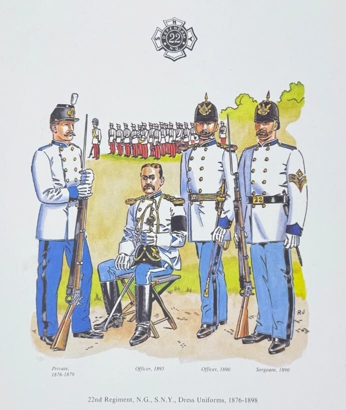Uniformologist's tweet photo. Dress uniforms of the New York National Guard of the late 19th century. https://t.co/pFgB0QGjsW