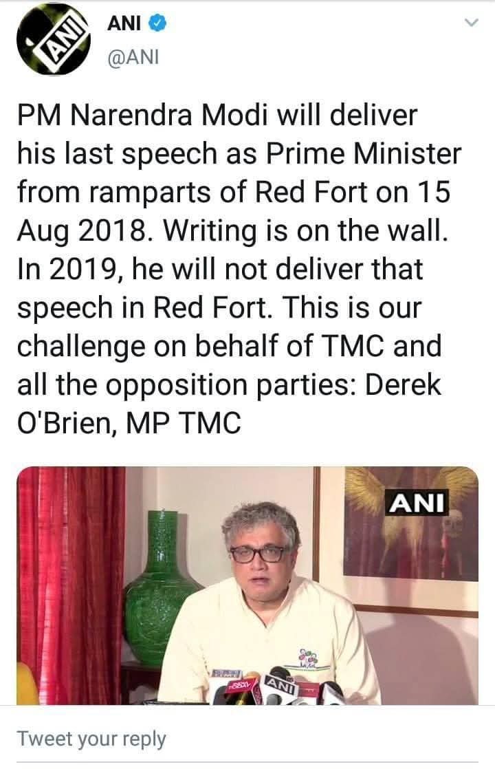 AvijeetSinha's tweet photo. @derekobrienmp Some nostalgia for u dear quizmaster on 15th August. 🤣PM will deliver his 13th speech today and your TMCHHI party has lost power and respect both in Bengal. Have u some shame left ?? https://t.co/DLRFUD8GWq