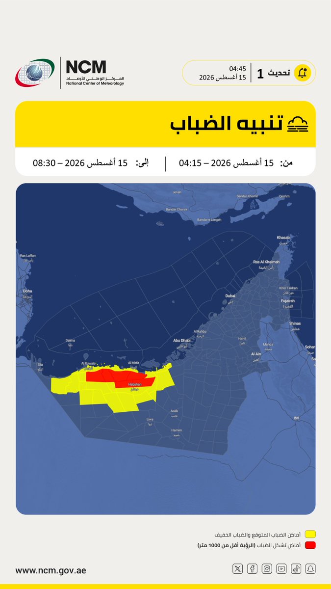 ncmuae's tweet photo. تنبيه #ضباب #المركز_الوطني_للأرصاد

#Alert #Fog_Alert #NCM https://t.co/CF6Uoc1gVh