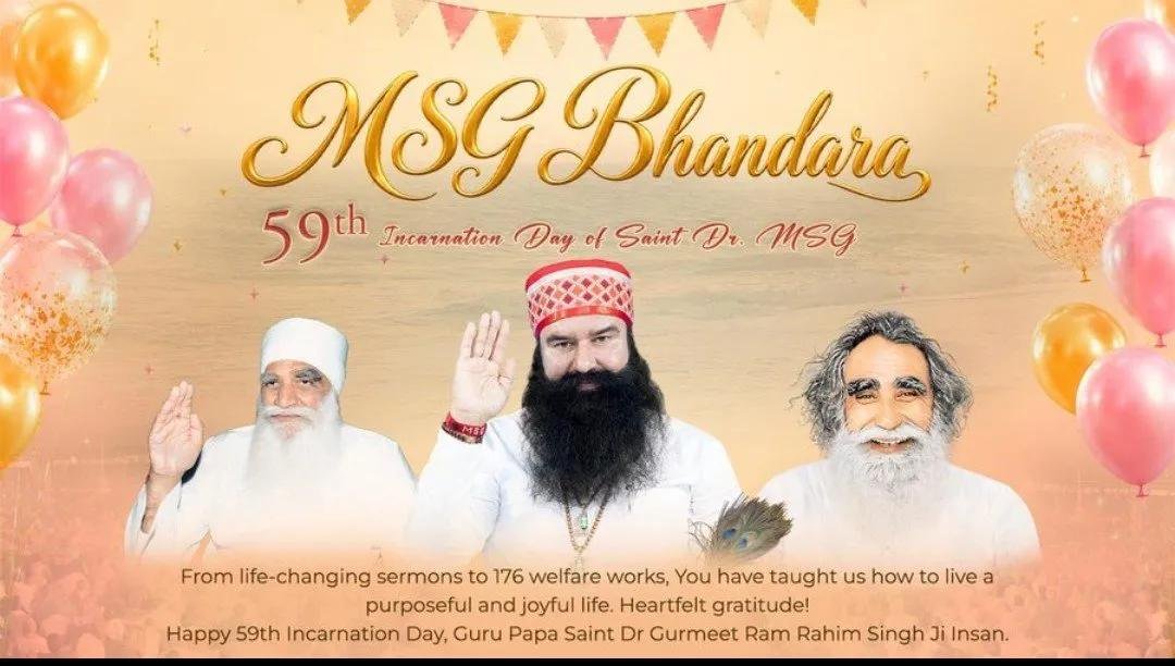 Nehainsan25's tweet photo. Celebrating the blessed Incarnation Day of Saint Gurmeet Ram Rahim Singh Ji with love, devotion, and gratitude. His teachings inspire us to serve humanity, spread kindness, and care for nature. 

#HappyBirthdaySaintMSG
#MSGBhandara
#15August https://t.co/XdgfnZgRTg