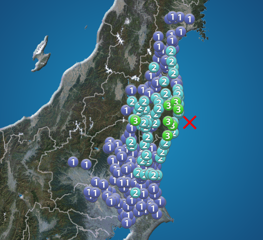 wni_jp's tweet photo. 【地震情報】
8月15日 10:10 震度3
震源：福島県沖 M4.5 深さ約50km
この地震による津波の心配はありません。
https://t.co/2T8Gz1zQ8J https://t.co/Kklw6lI4St