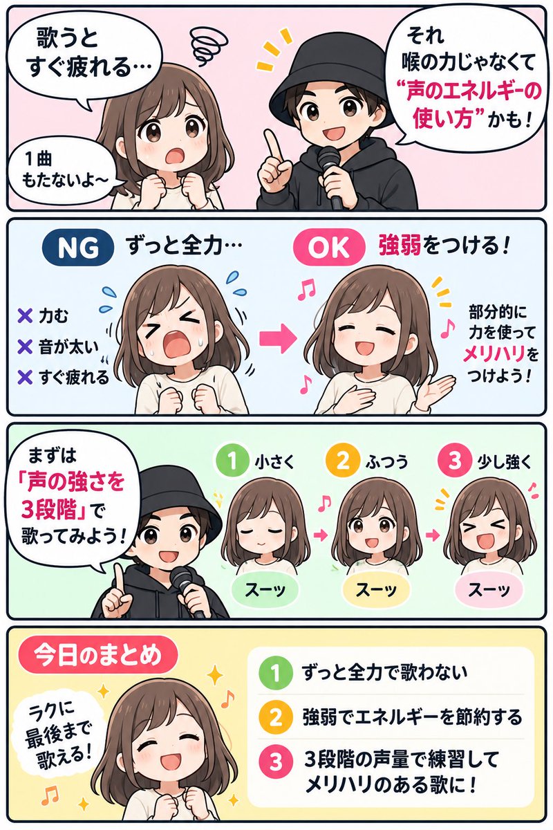 shougo2's tweet photo. 1曲歌っただけで疲れる人、ずっと全力で歌ってない？🎤
歌は100%を出し続けるより、声量に強弱をつけた方がラクで表現も豊かになります。
あなたは全力で歌っちゃう派？
#ボイトレ https://t.co/Df82ZHC4ys