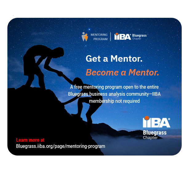 IIBABluegrass's tweet photo. Bluegrass IIBA Mentoring program | a free mentoring program to get an experienced person in your corner. https://t.co/2LbEk5Z8Fr
#businessanalysis #mentoring #IIBABluegrass #BAskills https://t.co/fzpAgUYBfe