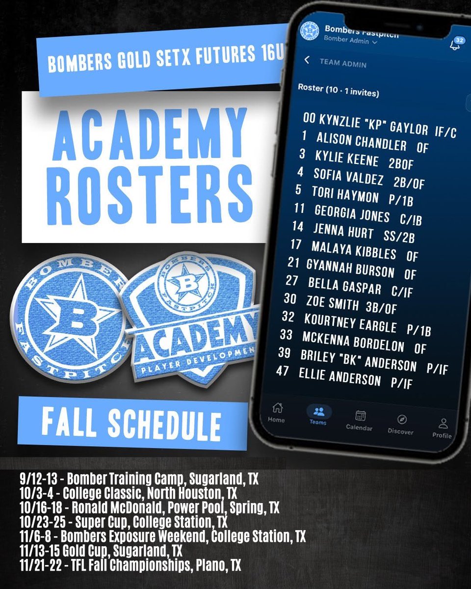 kourtneyeargle's tweet photo. 🥎Fall schedule!! 🥎

So honored to be on the Bombers Gold SETX Futures 16u and play for Coach Taylor Anderson

#bombernation #BlueBloods @bombers_fp @bombers_academy https://t.co/BGtFiQYQ9c