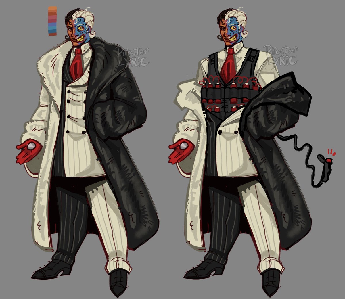 DirectorLyric's tweet photo. Need to post things that arent comms UGH ! Heres a two-face design we’re working on rn https://t.co/7qVnGi0jNE