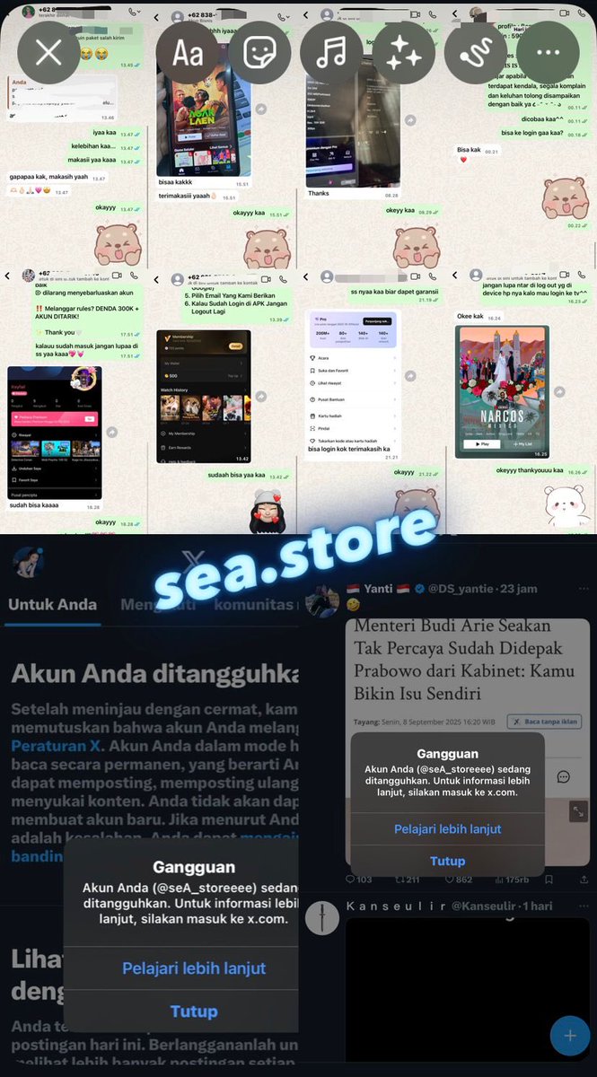 store_seayaa's tweet photo. hai ini sea🍎 akunku seperti biasa kena sus lagi dan lagi…

bagi yang baru kenal aku, aku trusted guys bagi yang mau liat testi boleh banget yuk langsung ke wa atau ke dm🤍🙏🏻

akun ini hanya akun promosi🎀@seastore99 ini acc first ku🎠 @sea1668476 ini akun promosi ku sebelumnya https://t.co/JTcL3B6rFs