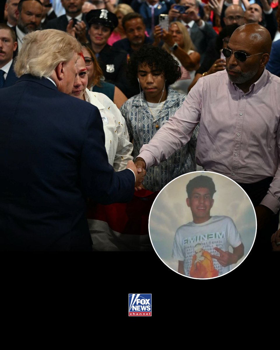 FoxNews's tweet photo. President Trump stepped off stage mid-speech to comfort the grieving parents of Jacob Freytes, a 12-year-old Bronx boy tragically killed by a stray bullet.

The emotional and impromptu moment unfolded on Long Island as Trump addressed law enforcement officers about his administration's major crackdown on crime.

Jacob was killed by gunfire that allegedly came from a repeat criminal only weeks ago. He was riding his bike outside of a bodega when he came upon a fight that descended into gunfire.

Freytes' parents, Migdalia Martinez and Jesus Freytes, attended the address where Trump highlighted Jacob's tragic story. Jesus is a retired NYPD sergeant.