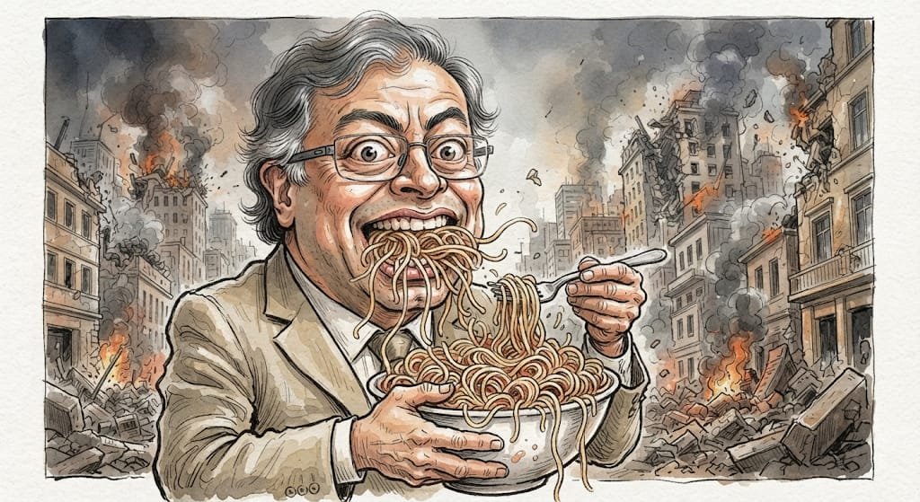 Burletero1's tweet photo. https://t.co/XKKTBDMx4f Petro estaba cocinando una pasta y por eso no se podía manifestar. https://t.co/c616Sna1BN
