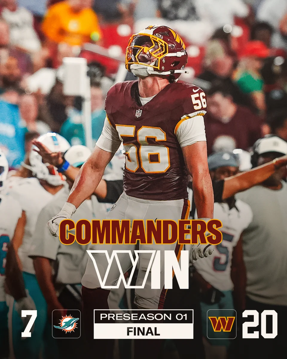 Final score: Commanders 20, Dolphins 7.