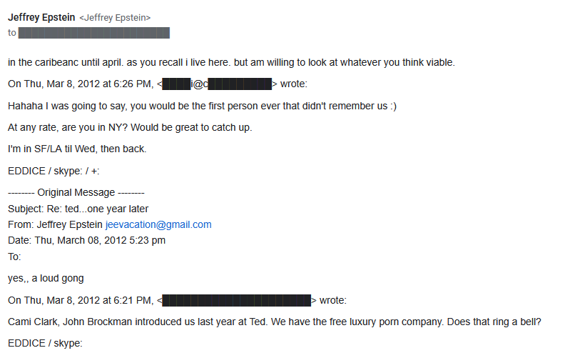 TST___Radio's tweet photo. Just the wife (#CamiClark) of the Jewish #Anthropic CEO asking a pedophile and human trafficker, #JeffreyEpstein, to invest in a Jewish financed #porn company. Nothing to see. https://t.co/EfZMYla8s1 https://t.co/RGNnqpIdy6