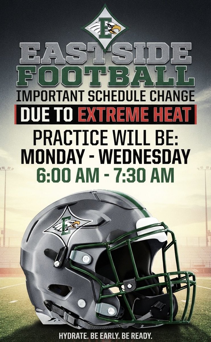 EastsideFB's tweet photo. Important message alert!!! Practice update!!
#OurStandard https://t.co/i3SJL4nLDN