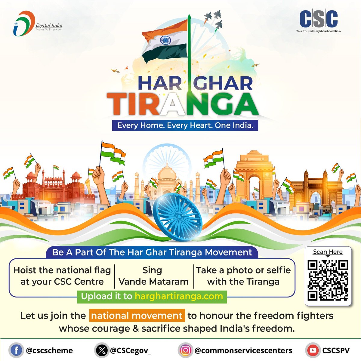 CSCegov_'s tweet photo. Har Ghar Tiranga 2026 - Every Home. Every Heart. One India.

BE A PART OF THE HAR GHAR TIRANGA MOVEMENT

👉 Hoist the national flag at your CSC Centre
👉 Sing Vande Mataram
👉 Take a photo or selfie with the Tiranga
👉 Upload it to https://t.co/4ZIeR62g7s

Let us join the national movement to honour the freedom fighters whose courage & sacrifice shaped India's freedom.

#CSC #Harghartiranga #HarGharTiranga #IndependenceDay2026 #IndependenceDay #HarGharTiranga2026 #VandeMataram150 #VandeMataram