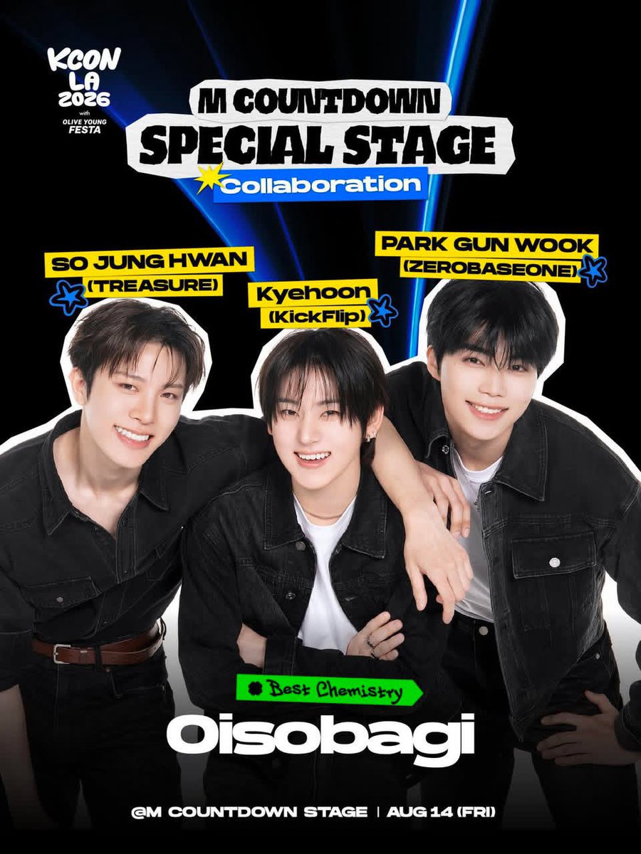 SOJUNGHWANINTL's tweet photo. 📢 HASHTAG PARTY

WHO’S READY TO SEE JUNGHWAN, GUNWOOK AND KYEHOON SLAY THE STAGE IN LA?!

Join is in dropping the tags for OISOBAKI! Reply anything with the tags so we can boost the engagement!

OISOBAGI LIVE AT KCON
#OisobagiTakesTheStage
#SOJUNGHWAN
#TREASURE @treasuremembers https://t.co/KB1ZSsnM0X