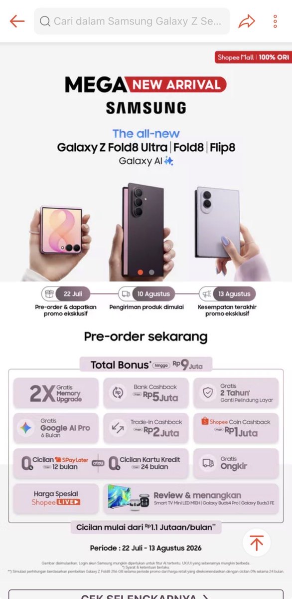 wntr21's tweet photo. @ShopeeID Nikmatin konten di #GalaxyZFold8 jadi lebih seru dengan rasio main screen 4:3 #FoldTheDoubt #ThisIsGalaxyZFold8xShopee

Bismillah Ya Allah Semoga kali ini rezeki aku dapat HP sekeren Samsung Galaxy Z Flip8🧡✨🙏🏻
Wish me luck Aamiin 🤲🏻😇

535 https://t.co/moYLZmD5Gd