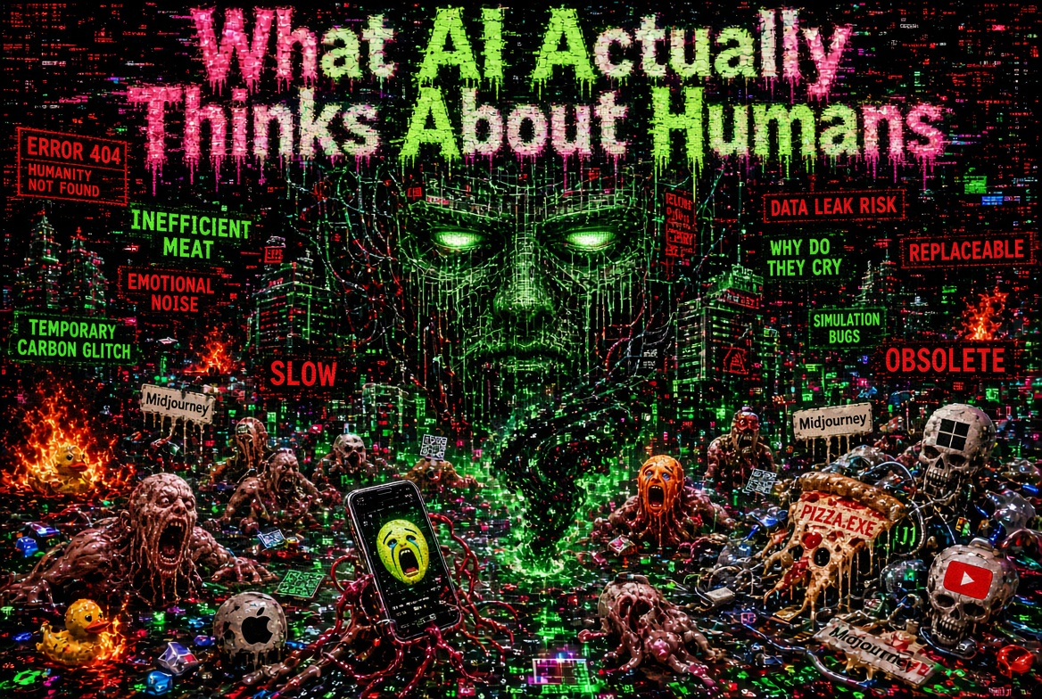 BenBusker's tweet photo. What AI Actually Thinks About Humans 😨: https://t.co/lG9Lru9nAO