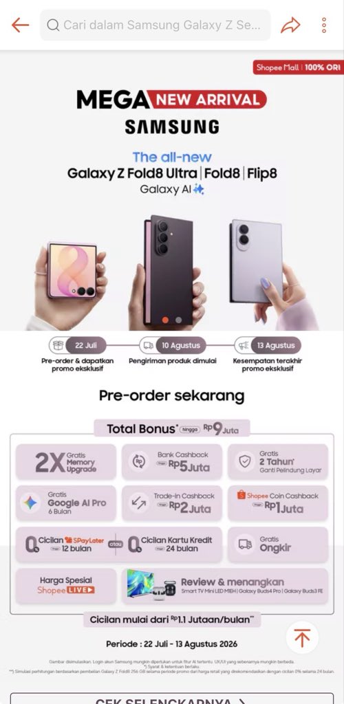 wntr21's tweet photo. @ShopeeID Nikmatin konten di #GalaxyZFold8 jadi lebih seru dengan rasio main screen 4:3 #FoldTheDoubt #ThisIsGalaxyZFold8xShopee

Bismillah Ya Allah Semoga kali ini rezeki aku dapat HP sekeren Samsung Galaxy Z Flip8🧡✨🙏🏻
Wish me luck Aamiin 🤲🏻😇

548 https://t.co/Uie8WcwC2a